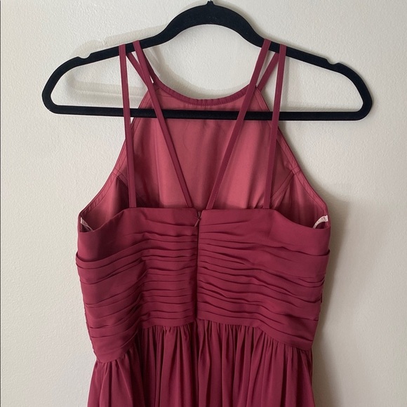 JJ’s House A-line Scoop Floor-Length Chiffon Bridesmaid Dress Pink Ruffle Size 8 - Picture 4 of 9